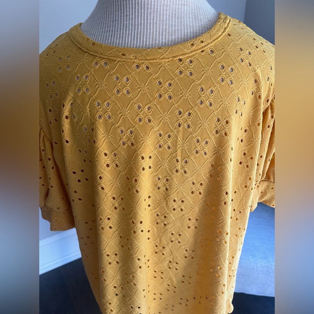 Kim & Cami Mustard Eyelet Blouse